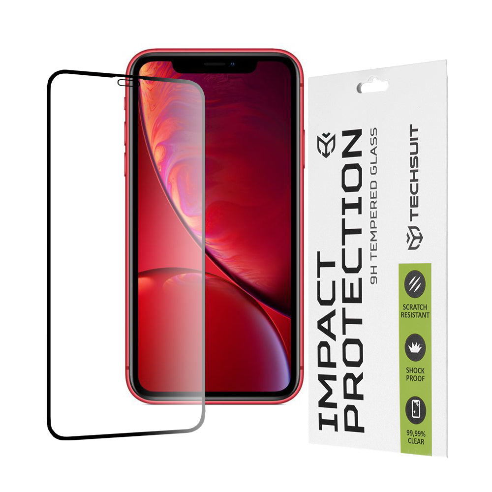 Film de protection d'écran Techsuit pour Apple iPhone 11 / XR, Verre trempé, Full Glue, 111D, Noir