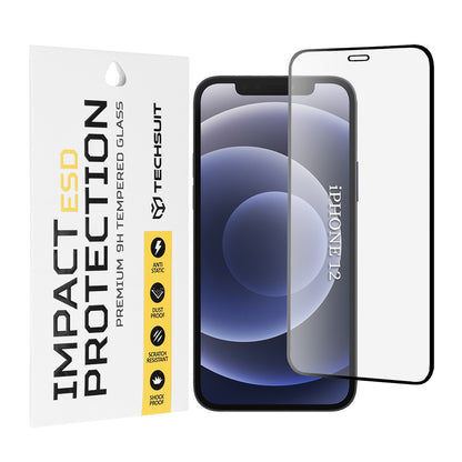 Film de protection d'écran Techsuit pour Apple iPhone 12 / 12 Pro, Verre Trempé, Collage Complet, Noir
