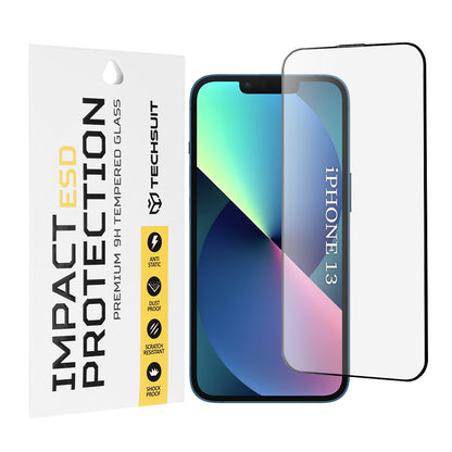 Pellicola protettiva per schermo Techsuit per Apple iPhone 14 / 13 Pro / 13, Vetro temperato, Full Glue, Nero