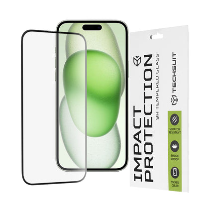 Pellicola protettiva per schermo Techsuit per Apple iPhone 16 Plus / 15 Plus, Vetro temperato, Full Glue, 111D, Nero