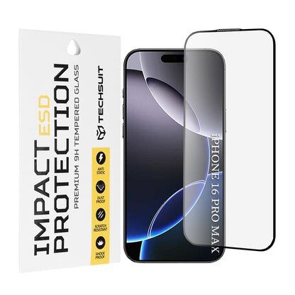 Film de protection d'écran Techsuit pour Apple iPhone 16 Pro Max, Verre trempé, Collage intégral, Noir