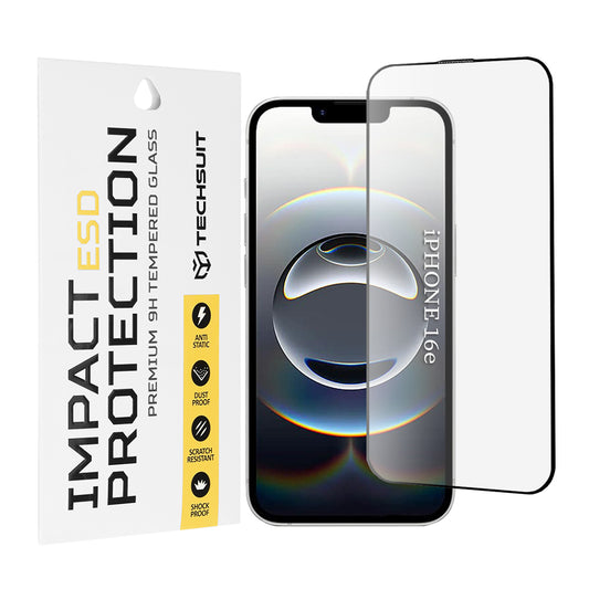 Pellicola protettiva per schermo Techsuit per Apple iPhone 17e / 16e, Vetro temperato, Full Glue, Nero