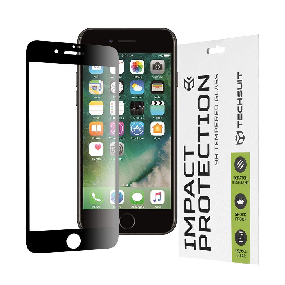 Film de protection d'écran Techsuit pour Apple iPhone SE (2022) / SE (2020) / 8 / 7, Verre trempé, Full Glue, 111D, Noir