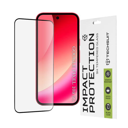 Pellicola protettiva per schermo Techsuit per Google Pixel 10a, Vetro Temperato, Full Glue, 111D, Nera