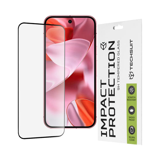 Pellicola protettiva per schermo Techsuit per Google Pixel 9 / 9 Pro, Vetro Temperato, Full Glue, 111D, Nero