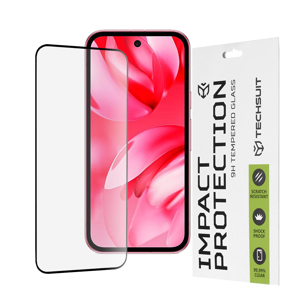 Film de protection d'écran Techsuit pour Google Pixel 9a, Verre Trempé, Full Glue, 111D, Noir