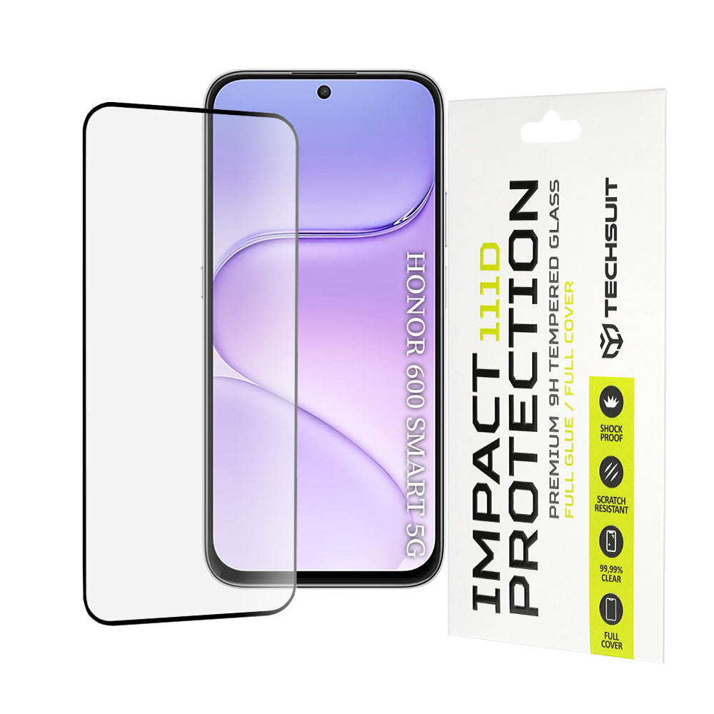 Film de protection d'écran Techsuit pour Honor 600 Smart, Verre Trempé, Full Glue, 111D, Noir