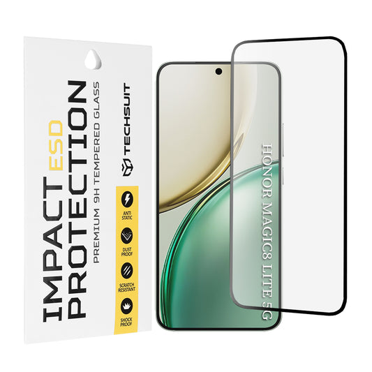 Pellicola protettiva Techsuit per Honor Magic8 Lite, Vetro Temperato, Full Glue, Nera
