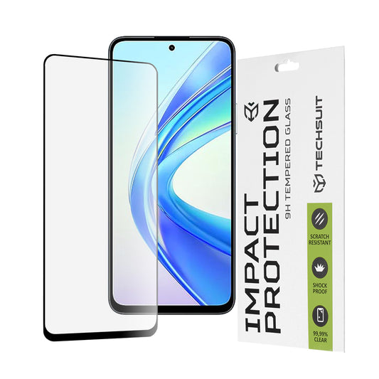 Techsuit Displayschutzfolie für Honor X7b 5G / 90 Smart / X7b 4G, gehärtetes Glas, Full Glue, 111D, Schwarz