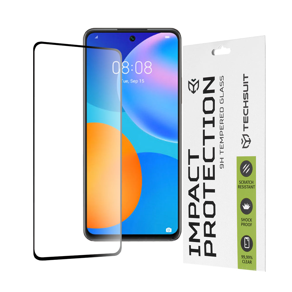 Pellicola protettiva per schermo Techsuit per Huawei P smart 2021, Vetro temperato, Full Glue, 111D, Nero