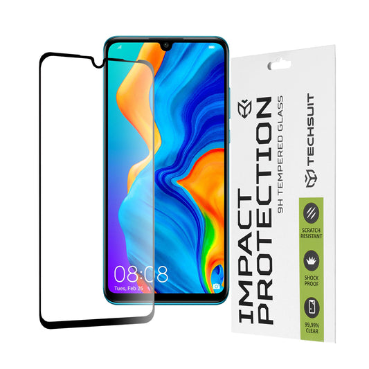 Pellicola protettiva per schermo Techsuit per Huawei P30 lite New Edition / P30 lite, Vetro Temperato, Full Glue, 111D, Nero