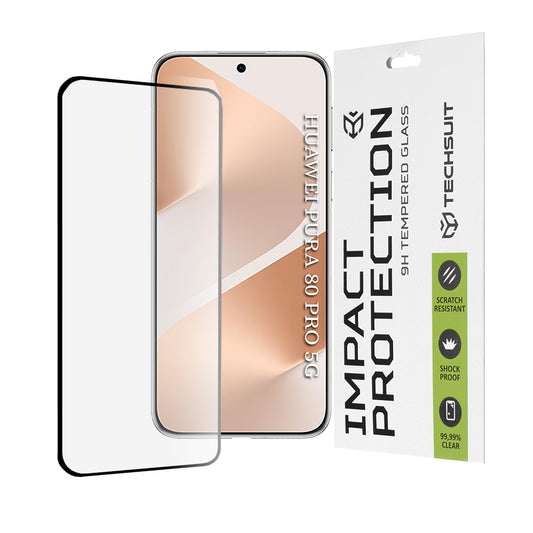 Techsuit Displayschutzfolie für Huawei Pura 80 Pro, gehärtetes Glas, Full Glue, 111D, Schwarz