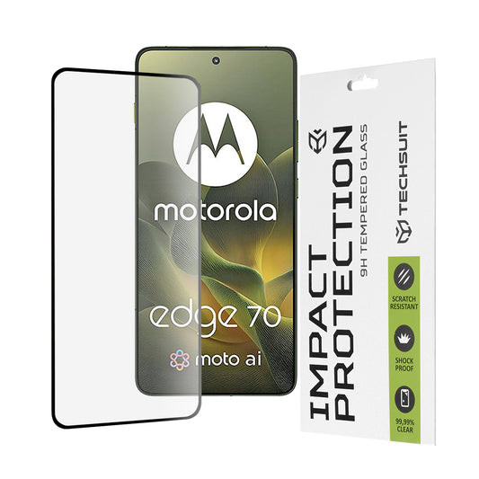 Pellicola protettiva per schermo Techsuit per Motorola Edge 70, Vetro Temperato, Full Glue, 111D, Nera