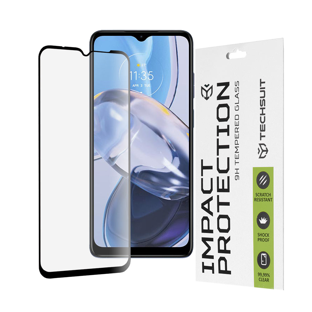 Pellicola protettiva per schermo Techsuit per Motorola Moto E22i / E22, Vetro temperato, Full Glue, 111D, Nero