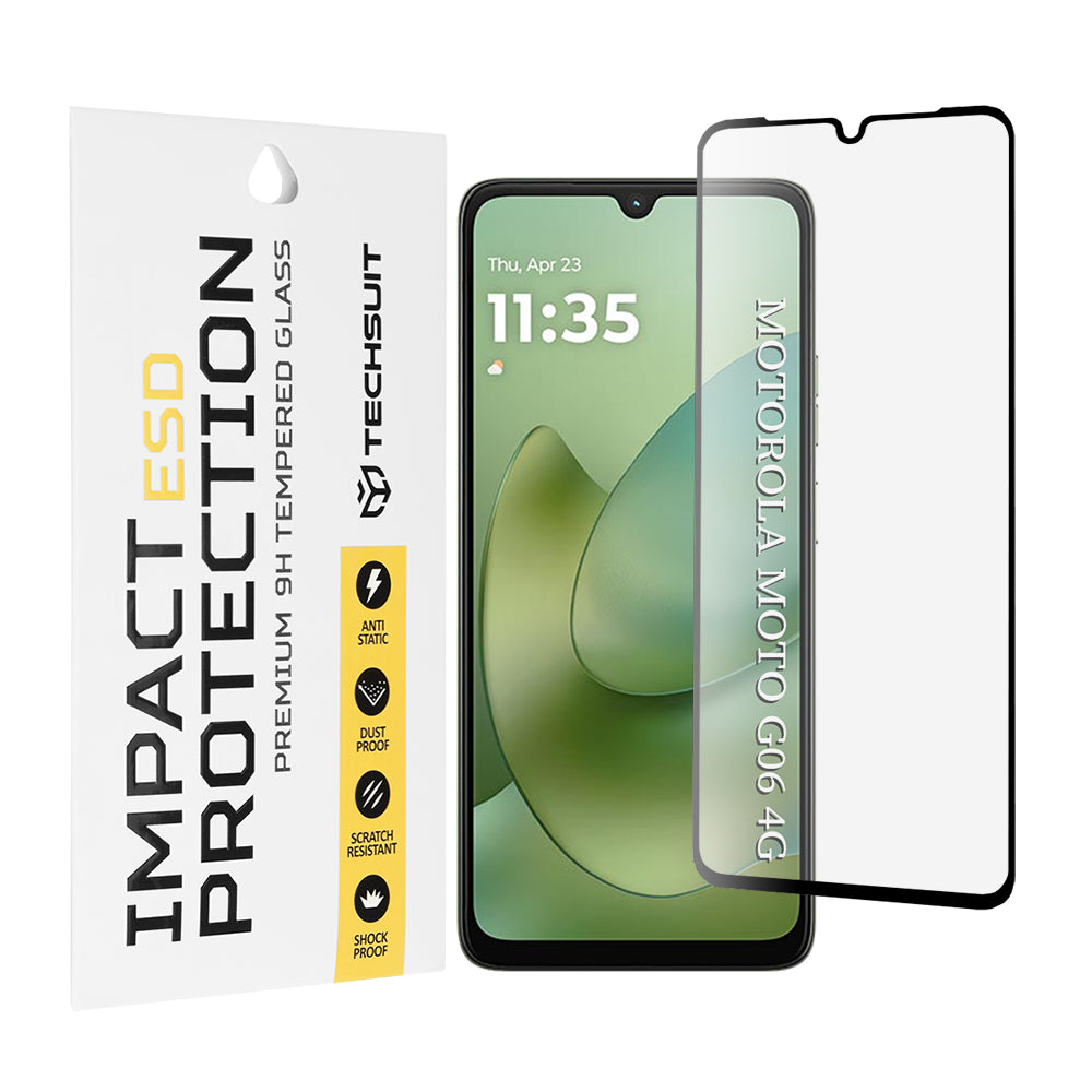 Pellicola protettiva per schermo Techsuit per Motorola Moto G06 Power / G06, Vetro Temperato, Full Glue, Nera