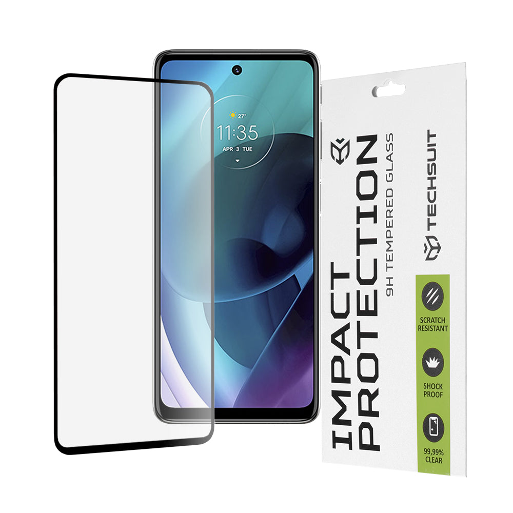 Pellicola protettiva per schermo Techsuit per Motorola Moto G51 5G, Vetro temperato, Full Glue, 111D, Nero