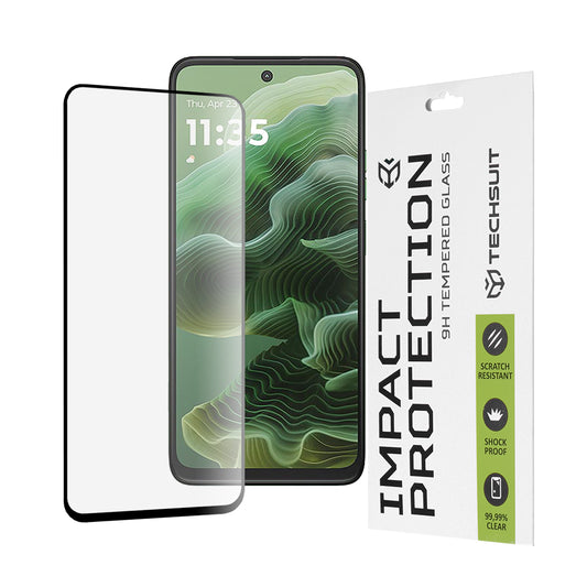 Pellicola protettiva per schermo Techsuit per Motorola Moto G56 / G35, Vetro temperato, Full Glue, 111D, Nero