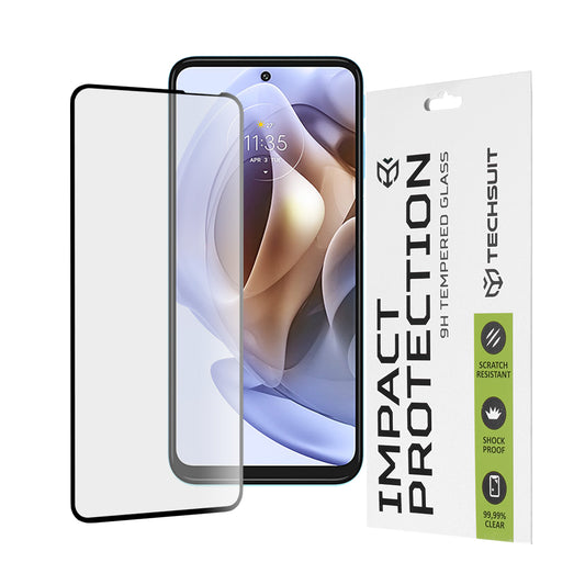 Pellicola protettiva per schermo Techsuit per Motorola Moto G62 5G / G31 / G41 / G71 5G, Vetro temperato, Full Glue, 111D, Nero
