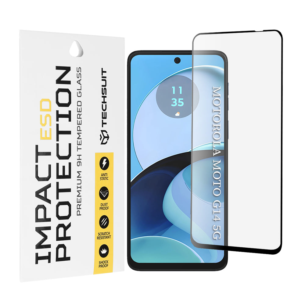 Pellicola protettiva per schermo Techsuit per Motorola Moto G64 / G54 Power Edition / G14 / G54, Vetro temperato, Full Glue, Nero