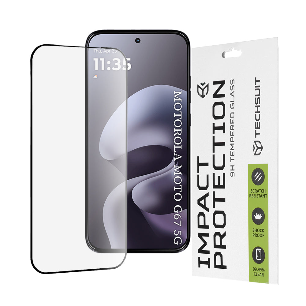 Film de protection d'écran Techsuit pour Motorola Moto G77 / G67, Verre Trempé, Full Glue, 111D, Noir