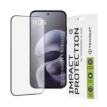 Film de protection d'écran Techsuit pour Motorola Moto G77 / G67, Verre Trempé, Full Glue, 111D, Noir