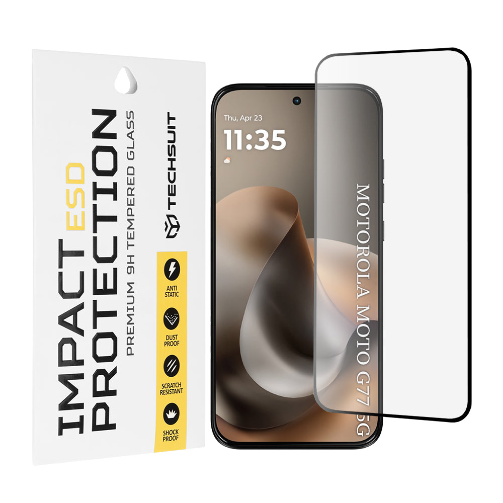 Pellicola protettiva per schermo Techsuit per Motorola Moto G77 / G67, Vetro temperato, Full Glue, Nero