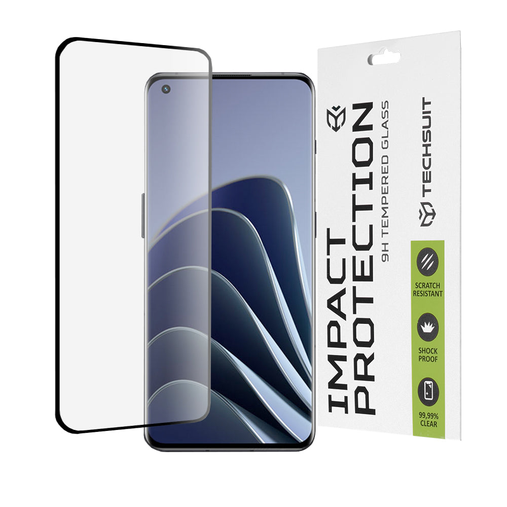 Pellicola protettiva per schermo Techsuit per OnePlus Ace 2 Pro / Ace 2 / 11R / 11 / 10 Pro, Vetro temperato, Full Glue, 111D, Nero