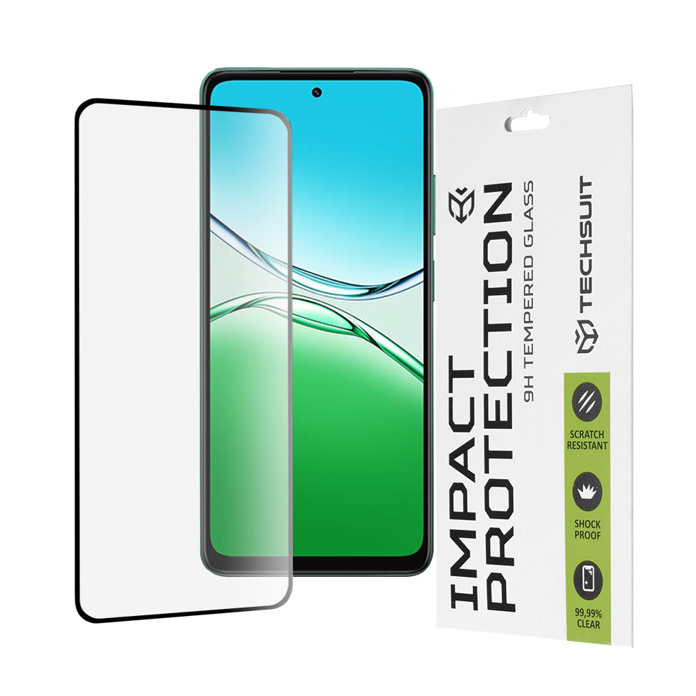 Techsuit Displayschutzfolie für Oppo A5 4G, gehärtetes Glas, Full Glue, 111D, Schwarz