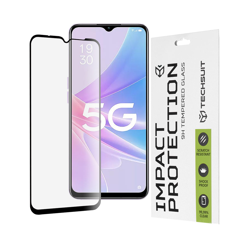 Pellicola protettiva per schermo Techsuit per Oppo A58 5G / A78 5G, Vetro Temperato, Full Glue, 111D, Nero