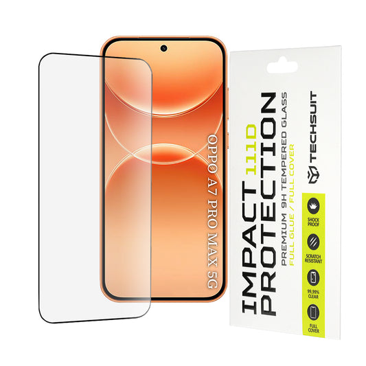Film de protection d’écran Techsuit pour Oppo A7 Pro Max, verre trempé, adhésif intégral, 111D, noir