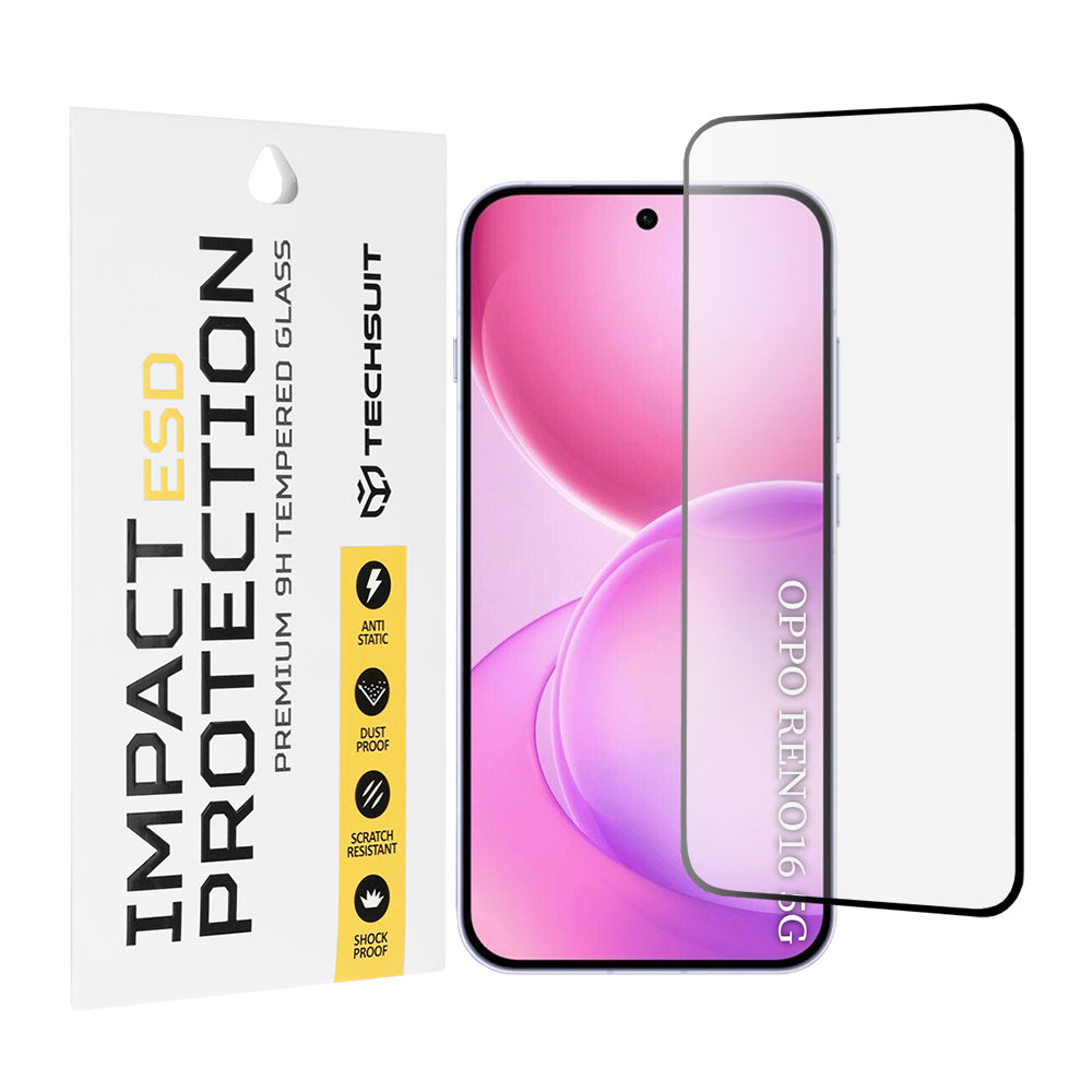 Pellicola protettiva per schermo Techsuit per Oppo Reno16 / Reno16 Pro, Vetro temperato, Full Glue, Nero