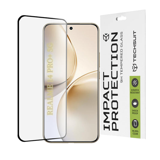 Pellicola protettiva per schermo Techsuit per Realme 14 Pro+, Vetro temperato, Full Glue, 111D, Nero
