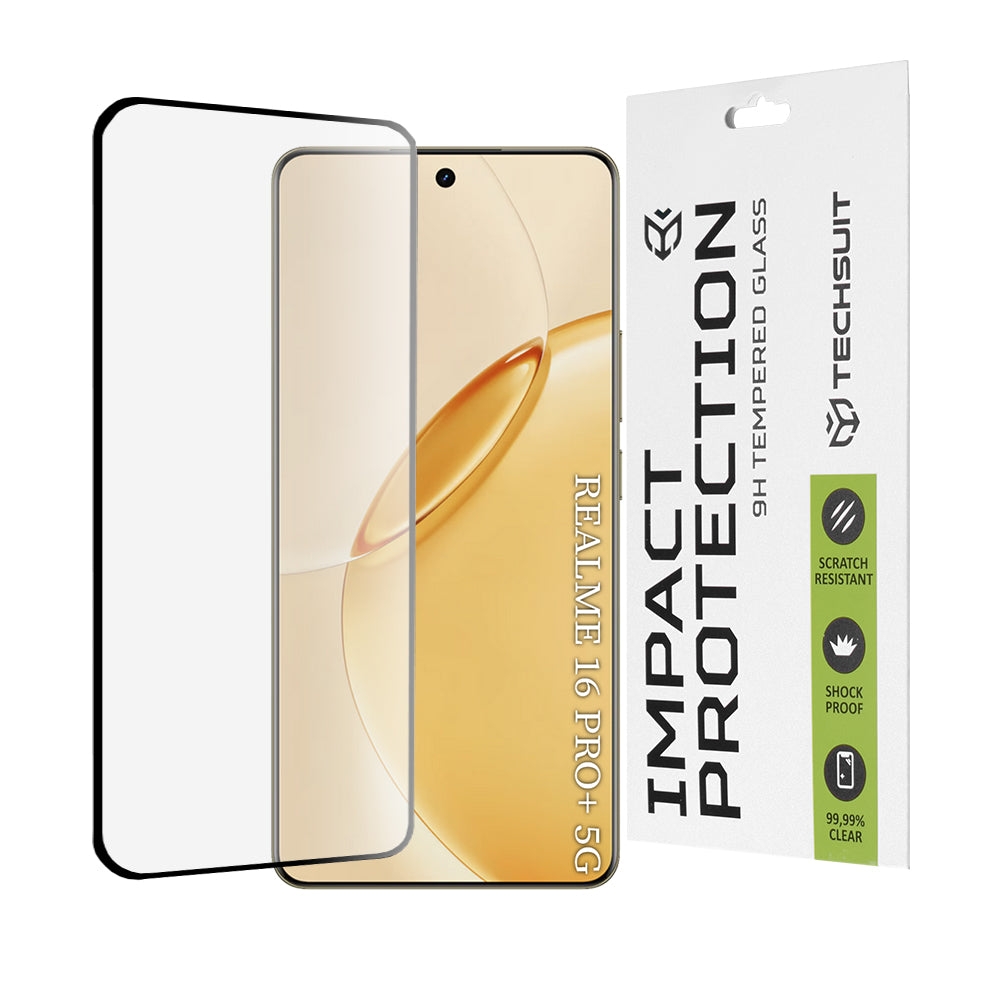 Film de protection d'écran Techsuit pour Realme 16 Pro+, Verre Trempé, Full Glue, 111D, Noir