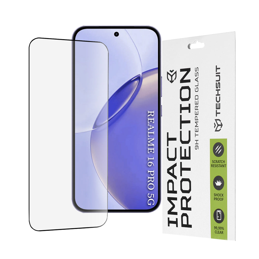 Film de protection d'écran Techsuit pour Realme 16 Pro, Verre Trempé, Full Glue, 111D, Noir