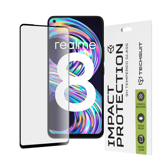 Pellicola protettiva per schermo Techsuit per Realme 8 Pro / 8, Vetro temperato, Full Glue, 111D, Nero