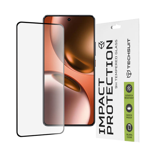 Pellicola protettiva per schermo Techsuit per Realme GT 7, Vetro Temperato, Full Glue, 111D, Nero