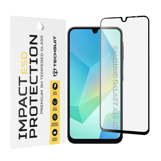 Film de protection d'écran Techsuit pour Samsung Galaxy A17 4G / A17 5G / A16 5G A166 / A16 4G A165, Verre trempé, Collage intégral, Noir