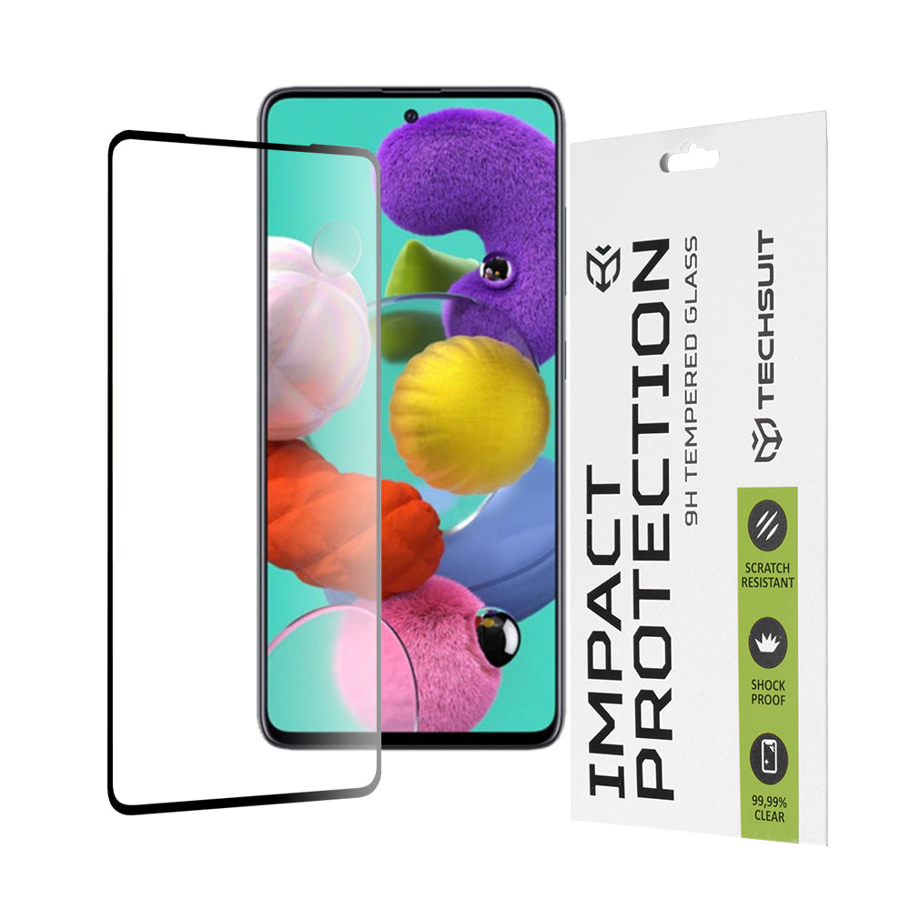 Film de protection d'écran Techsuit pour Samsung Galaxy A51 5G A516 / A51 A515, Verre trempé, Full Glue, 111D, Noir