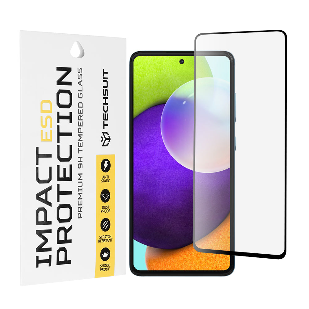 Techsuit Displayschutzfolie für Samsung Galaxy A52s 5G A528 / A52 5G A526 / A52 A525, gehärtetes Glas, Full Glue, Schwarz