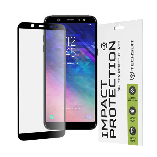 Techsuit Displayschutzfolie für Samsung Galaxy A6 (2018) A600, gehärtetes Glas, Full Glue, 111D, Schwarz