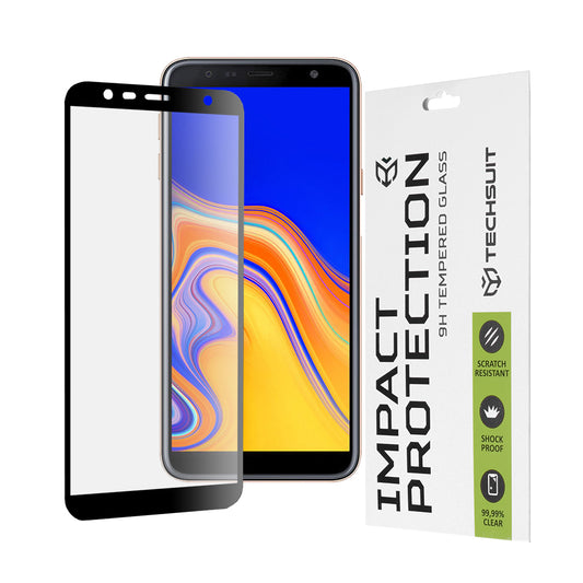 Film de protection d'écran Techsuit pour Samsung Galaxy J6+ J610 / J4 Plus (2018) J415, Verre Trempé, Full Glue, 111D, Noir