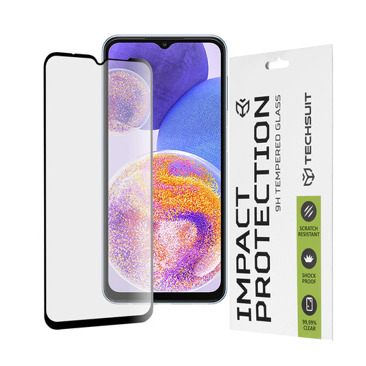 Film de protection d'écran Techsuit pour Samsung Galaxy M13 M135 / F13 E135 / A23 5G A236 / A23 A235, Verre trempé, Full Glue, 111D, Noir