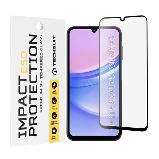 Film de protection d'écran Techsuit pour Samsung Galaxy M15 / A15 5G A156 / A15 A155, Verre trempé, Colle intégrale, Noir