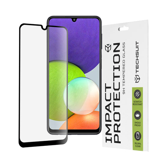 Film de protection d'écran Techsuit pour Samsung Galaxy M22 M225 / A22 A225, Verre Trempé, Full Glue, 111D, Noir