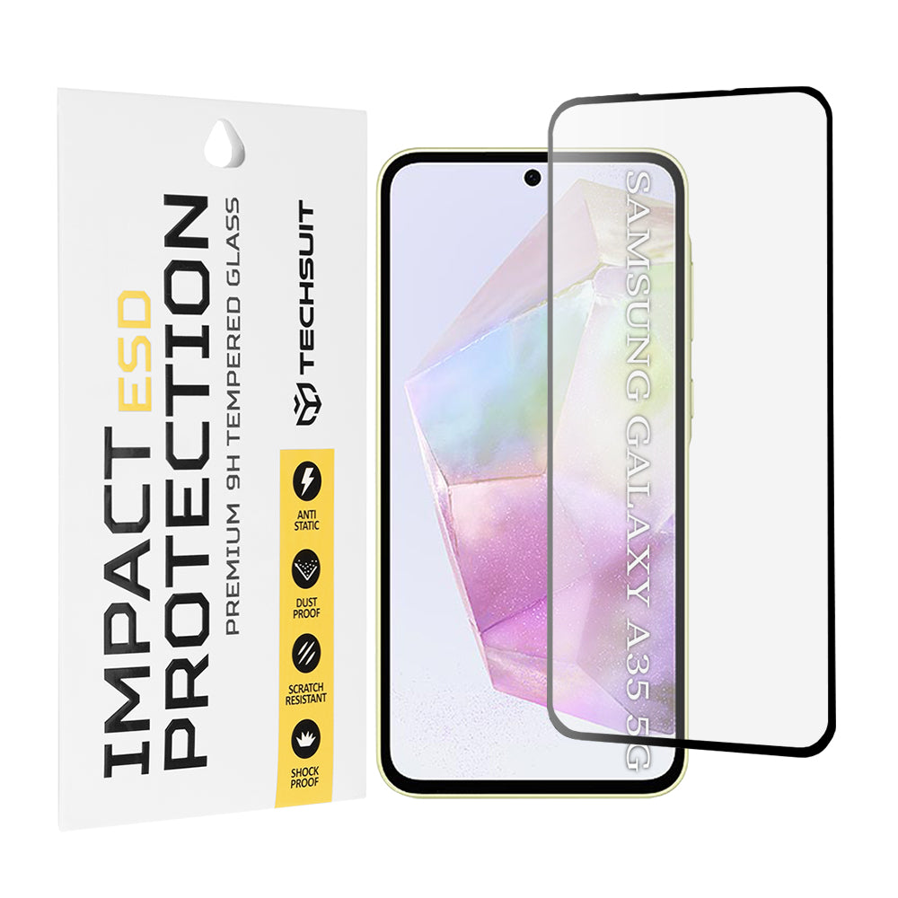 Film de protection d'écran Techsuit pour Samsung Galaxy M35 / A55 5G A556 / A35 5G A356, Verre trempé, Full Glue, Noir