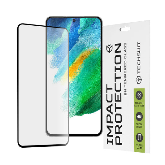 Film de protection d'écran Techsuit pour Samsung Galaxy S21 FE 5G G990, Verre trempé, Full Glue, 111D, Noir