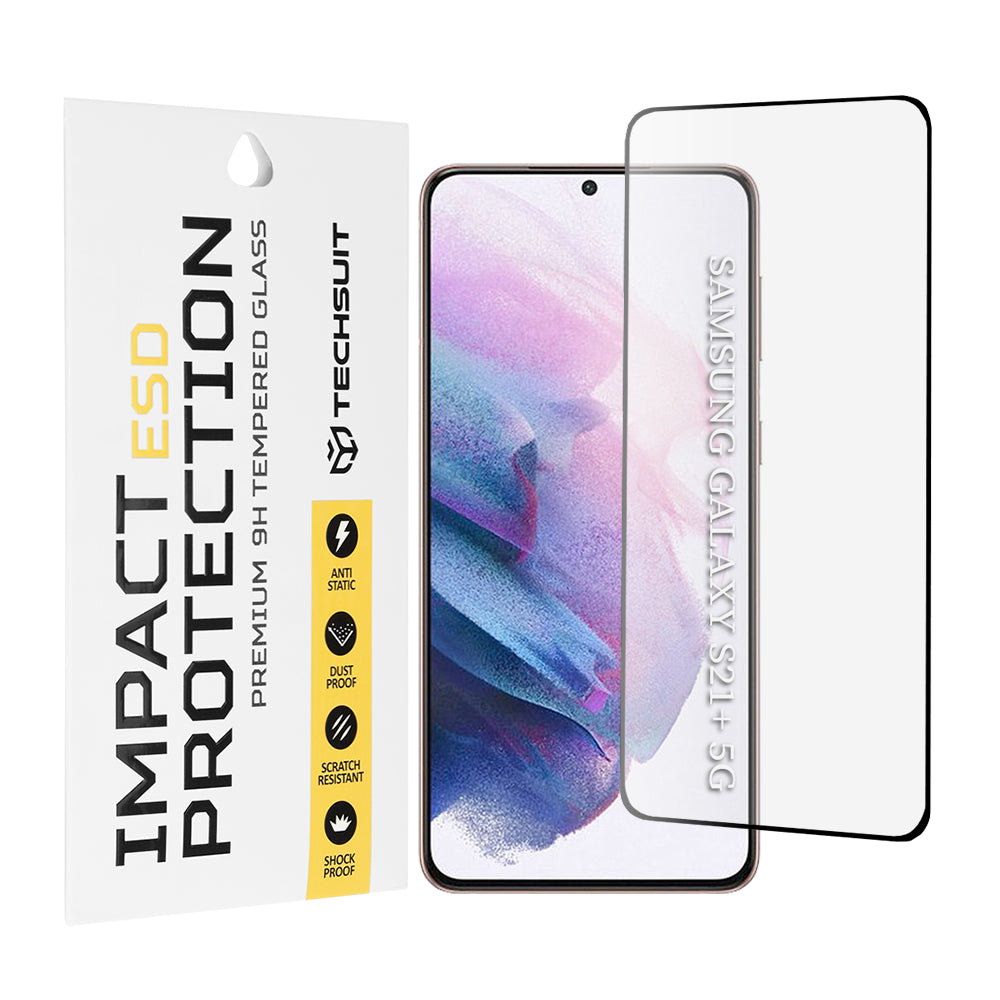 Techsuit Displayschutzfolie für Samsung Galaxy S21+ 5G G996, gehärtetes Glas, Full Glue, Schwarz