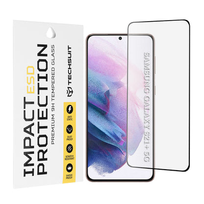 Techsuit Displayschutzfolie für Samsung Galaxy S21+ 5G G996, gehärtetes Glas, Full Glue, Schwarz