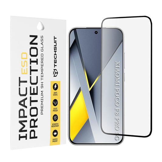 Schutzfolie Techsuit für Xiaomi Poco F8 Pro, gehärtetes Glas, Full Glue, Schwarz