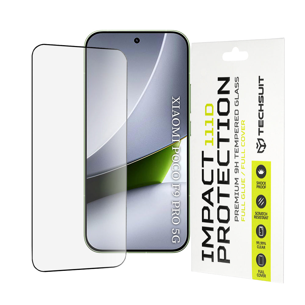 Pellicola Protettiva Schermo Techsuit per Xiaomi Poco F9 Pro, Vetro Temperato, Full Glue, 111D, Nero